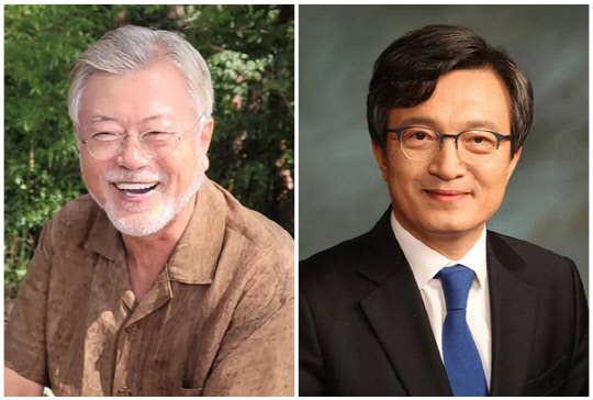 문재인 전 대통령(왼쪽)과 김의겸 더불어민주당 의원. <김의겸 의원실 제공, 문재인 SNS>